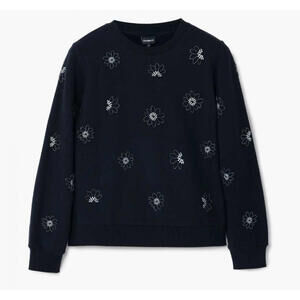 NEW, DESIGUAL Floral Jewel Sweatshirt in Black SZ L #T026